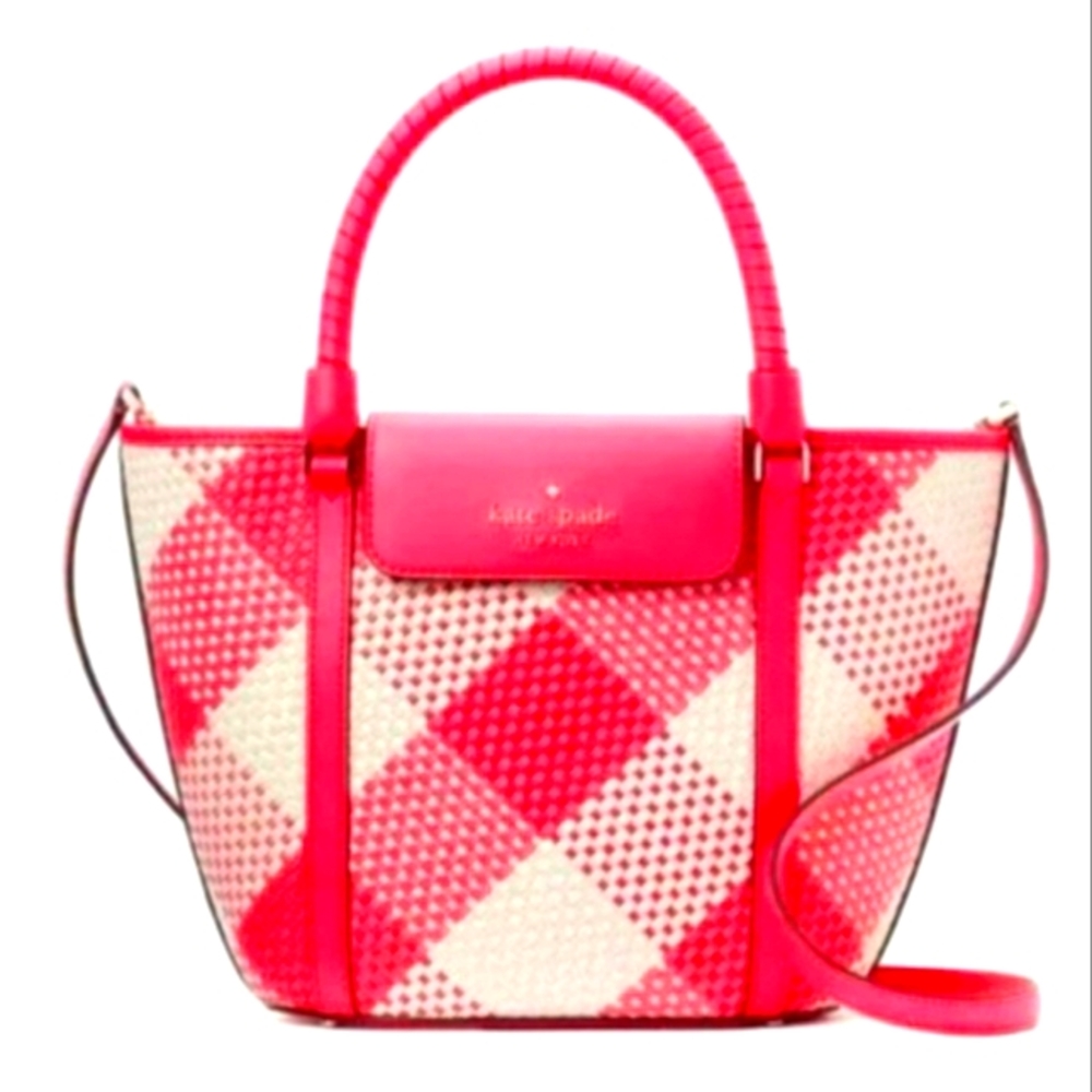Kate  Spade Cruise Gingham medium tote wild rose crossbody bag .